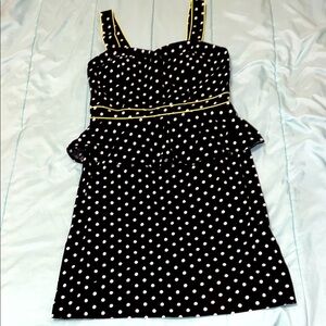 Cato Black Polka Dot Cotton stretch sleeveless peplum dress